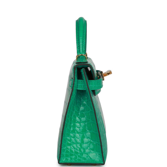 Luxury Hermes Kelly Sellier 20 Vert Jade Shiny Alligator Gold Hardware