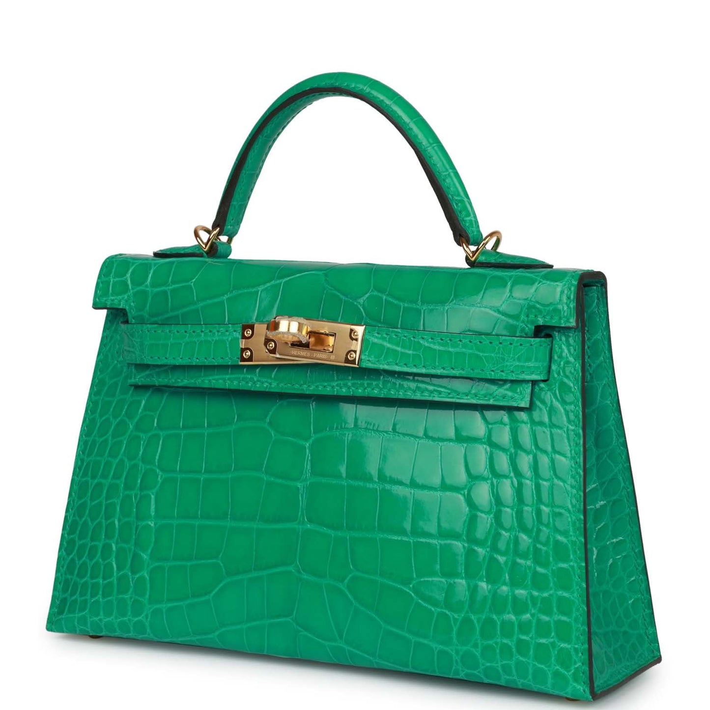 Luxury Hermes Kelly Sellier 20 Vert Jade Shiny Alligator Gold Hardware