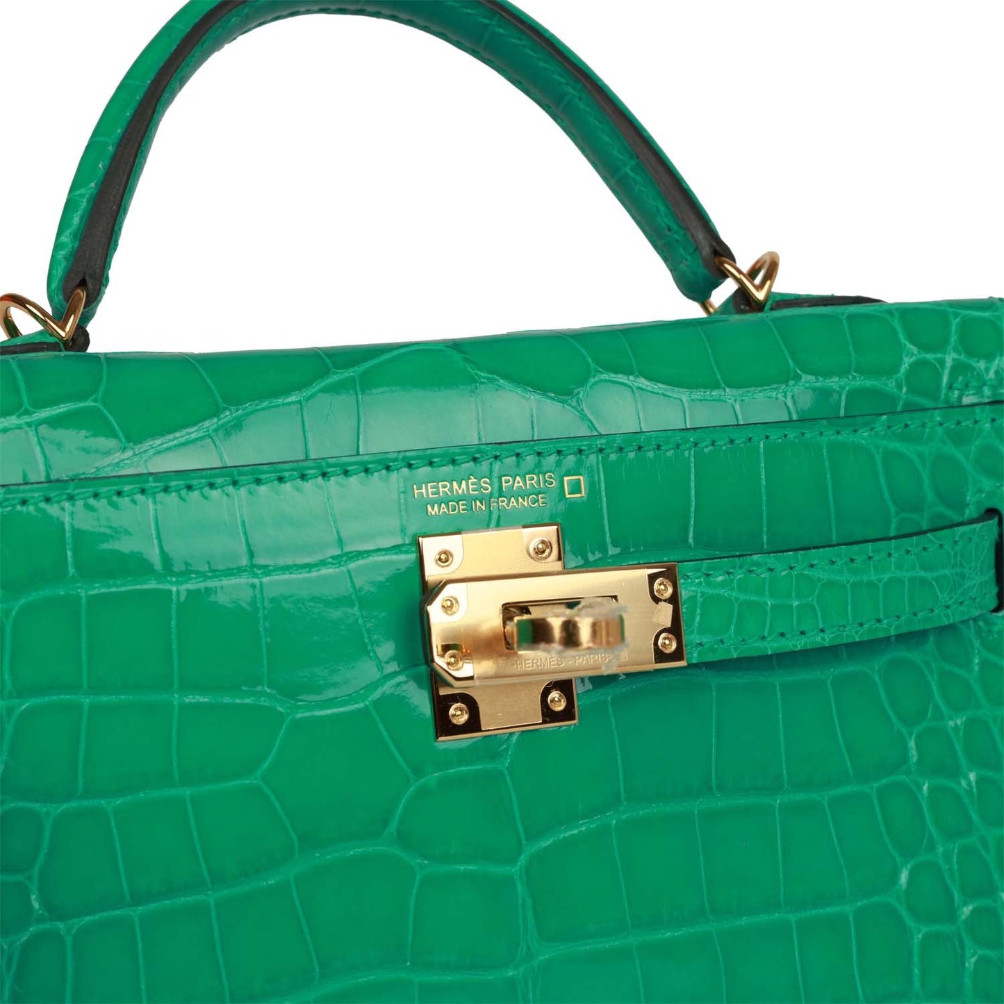 Luxury Hermes Kelly Sellier 20 Vert Jade Shiny Alligator Gold Hardware