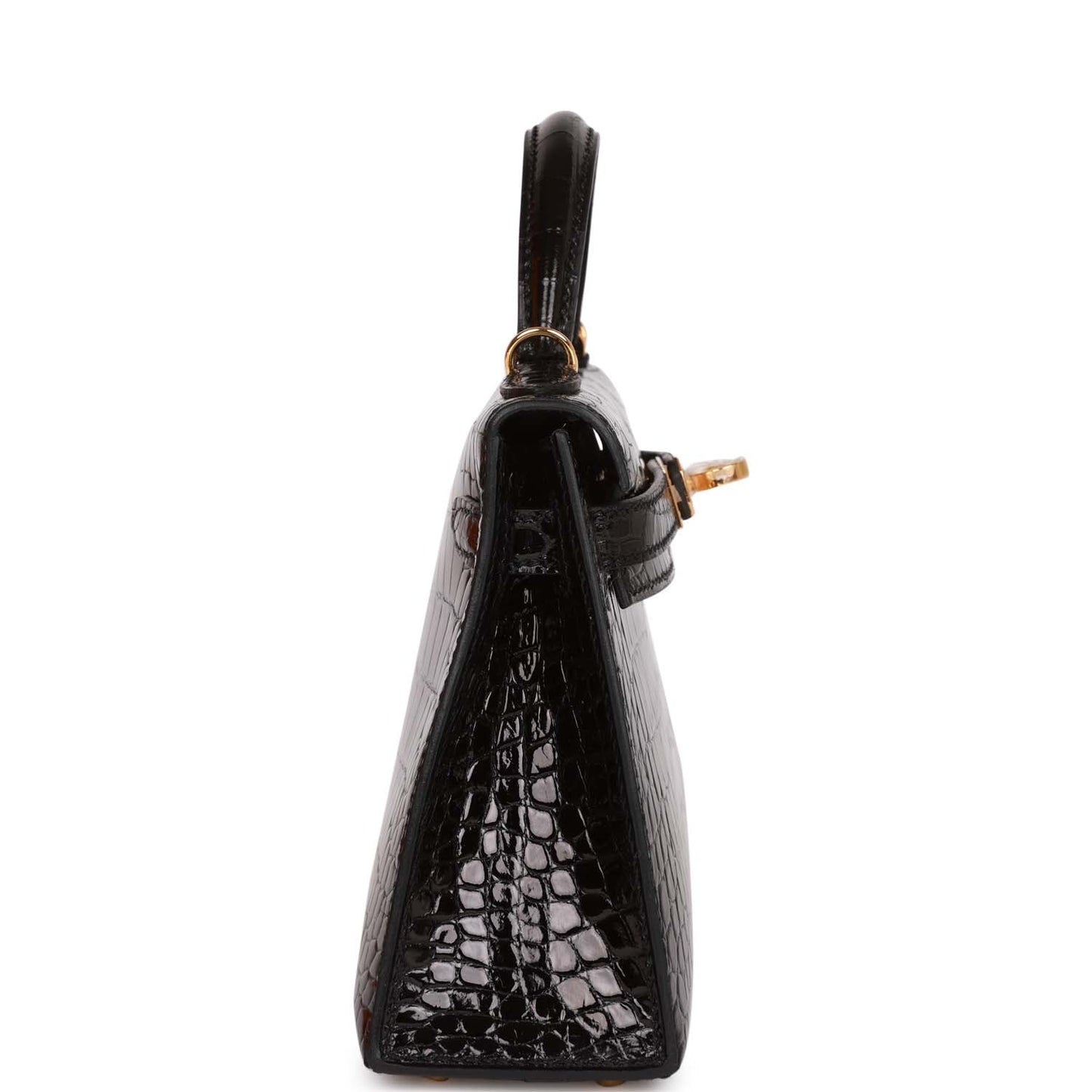 Luxury Hermes Kelly Sellier 20 Black Shiny Alligator Gold Hardware