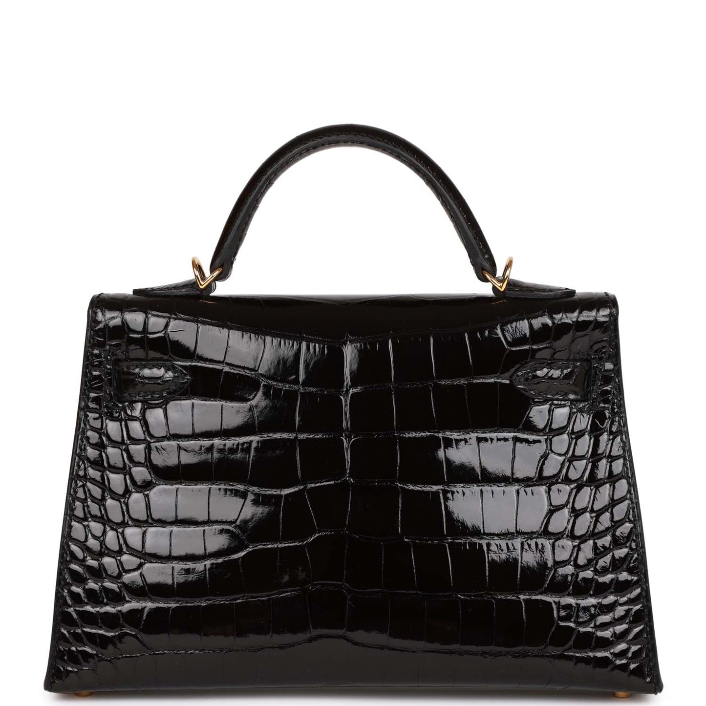 Luxury Hermes Kelly Sellier 20 Black Shiny Alligator Gold Hardware