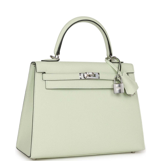 Luxury Hermes Kelly Sellier 25 Vert Fizz Epsom Palladium Hardware