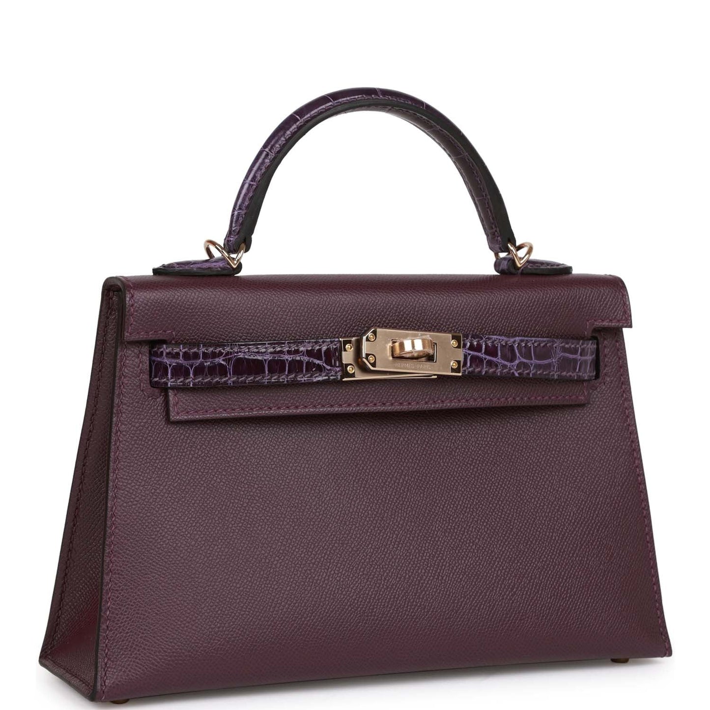 Luxury Hermes Kelly 20 Cassis and Amethyst Madame and Shiny Alligator Touch Permabrass Hardware