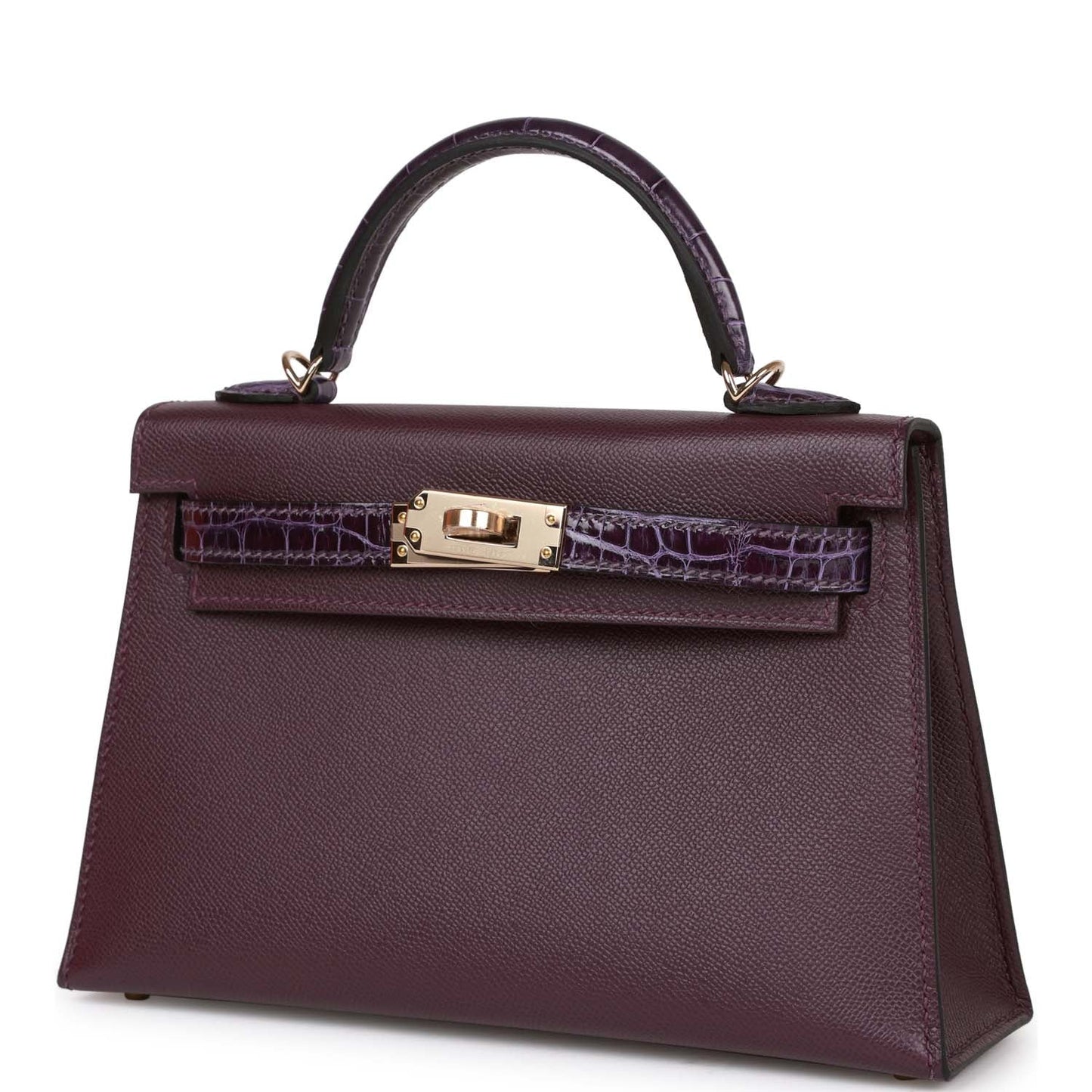 Luxury Hermes Kelly 20 Cassis and Amethyst Madame and Shiny Alligator Touch Permabrass Hardware