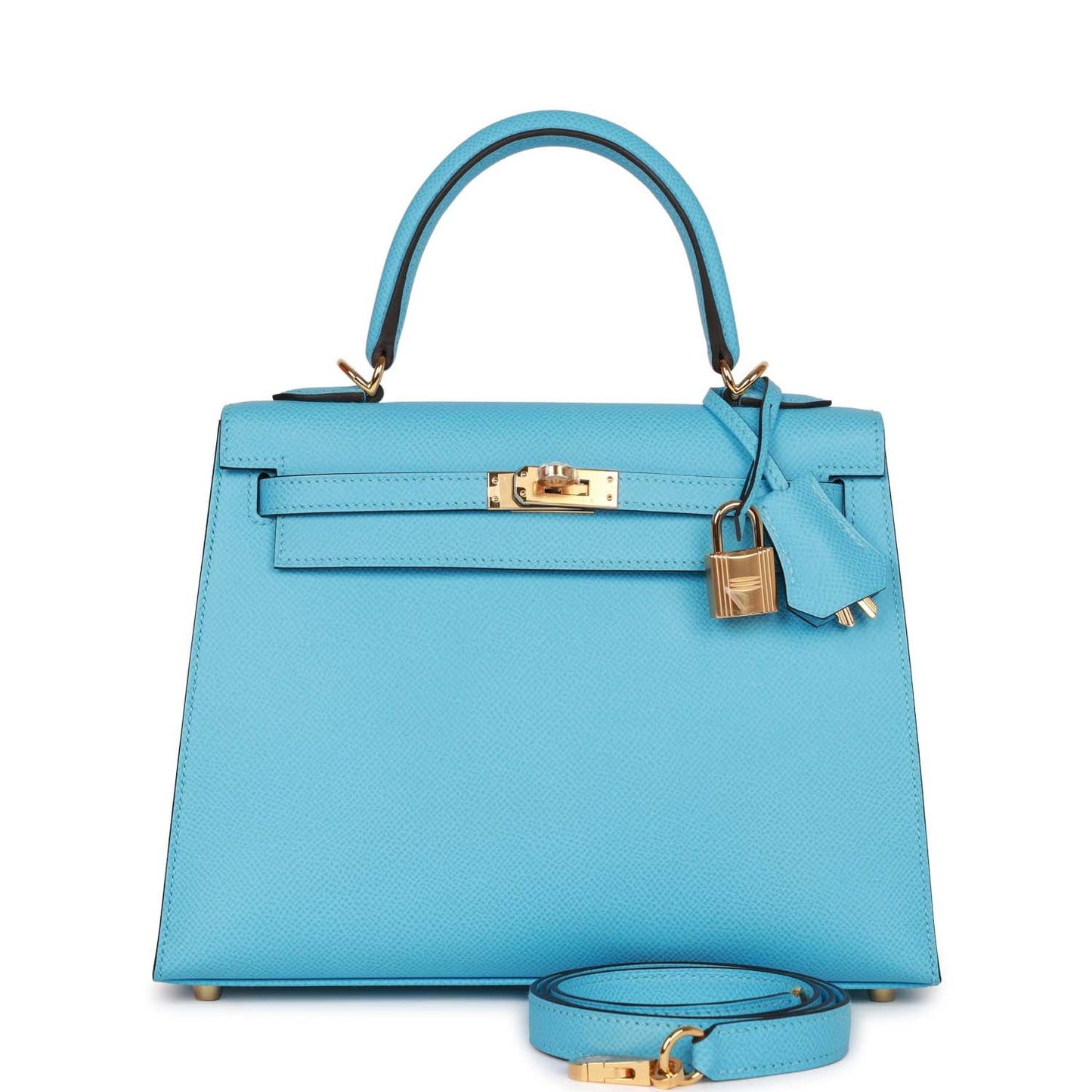 Luxury Hermes Kelly Sellier 25 Celeste Epsom Gold Hardware