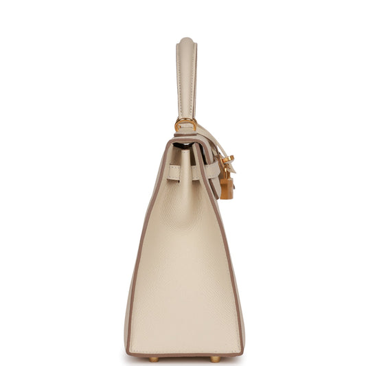 Luxury Hermes Kelly Sellier 25 Craie Epsom Gold Hardware