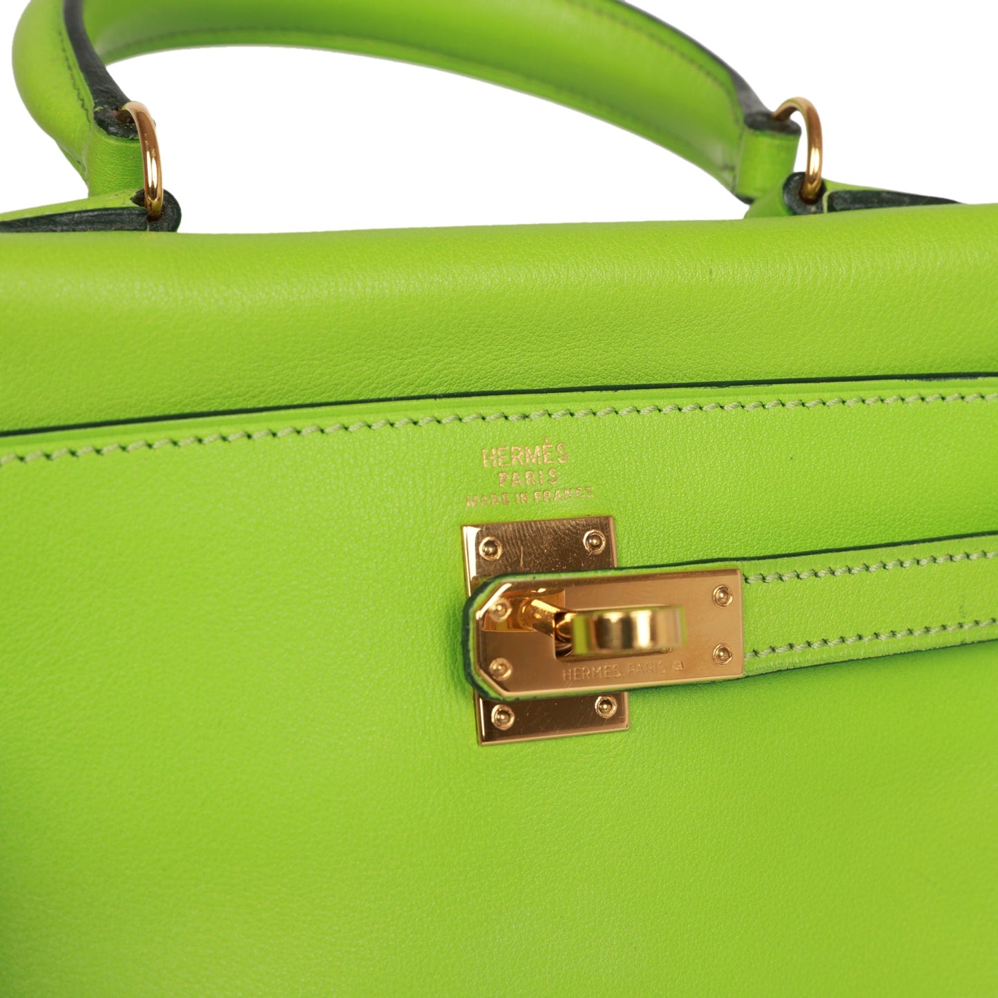 Vintage Luxury Hermes Kelly Retourne 20 Vert Cru Gulliver Gold Hardware
