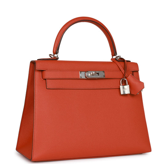 Luxury Hermes Kelly Sellier 28 Terre Battue Epsom Palladium Hardware
