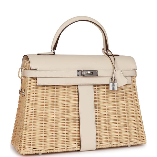 Luxury Hermes Picnic Kelly 35 Nata Swift Palladium Hardware