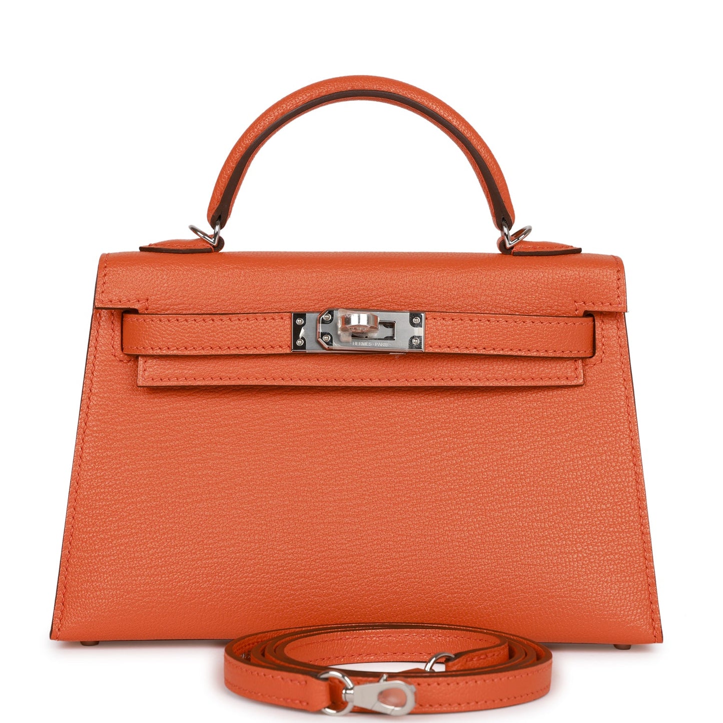 Luxury Hermes Kelly Sellier 20 Orange Verso Chèvre Palladium Hardware
