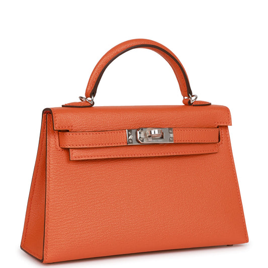 Luxury Hermes Kelly Sellier 20 Orange Verso Chèvre Palladium Hardware