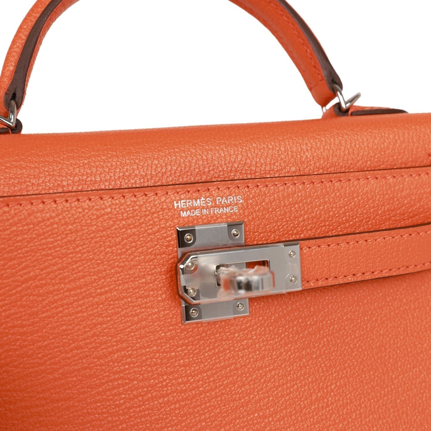 Luxury Hermes Kelly Sellier 20 Orange Verso Chèvre Palladium Hardware