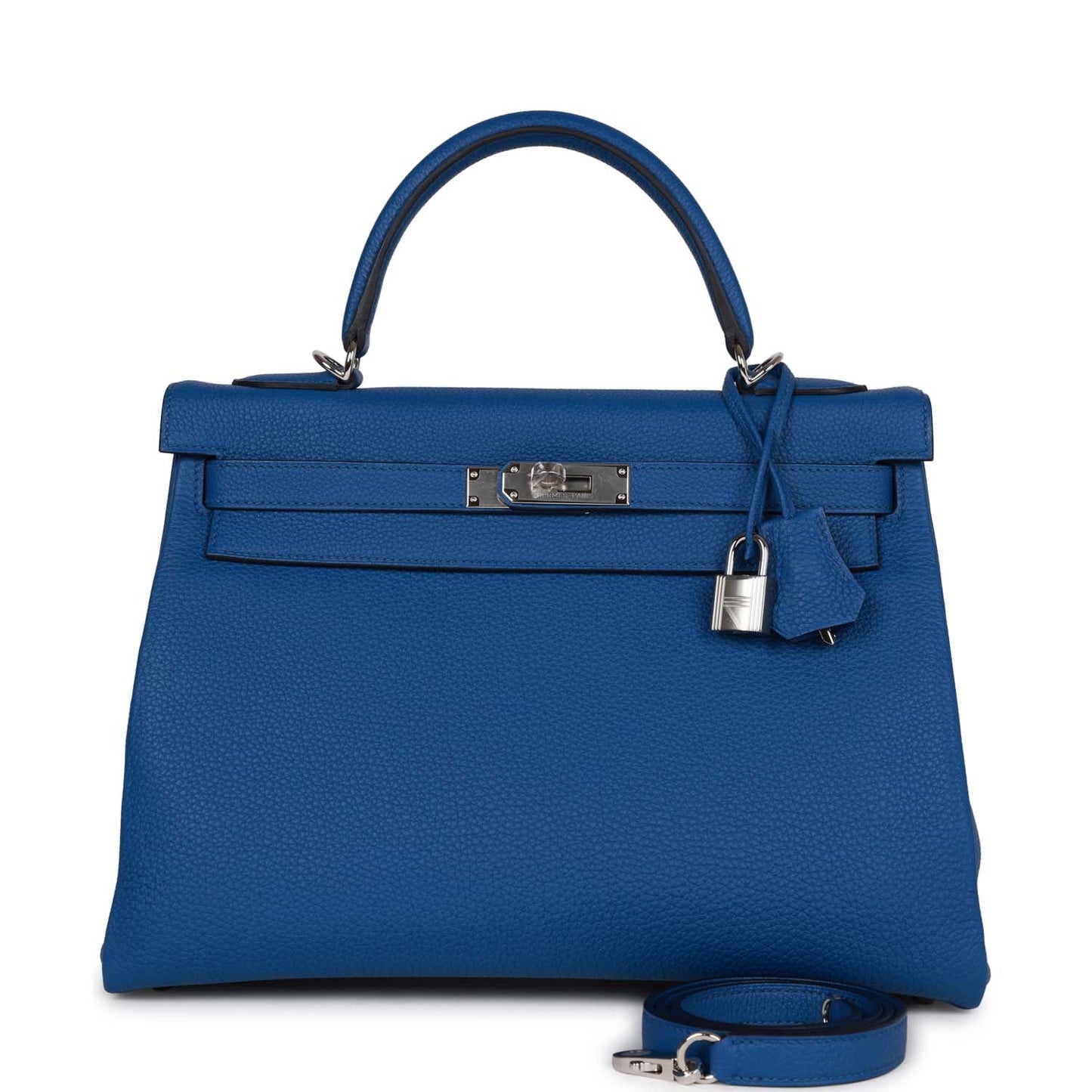 Luxury Hermes Kelly Retourne 32 Bleu France Togo Palladium Hardware