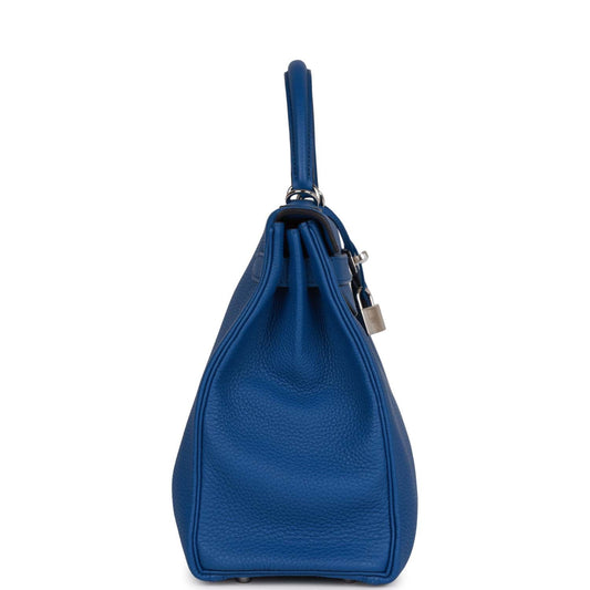 Luxury Hermes Kelly Retourne 32 Bleu France Togo Palladium Hardware