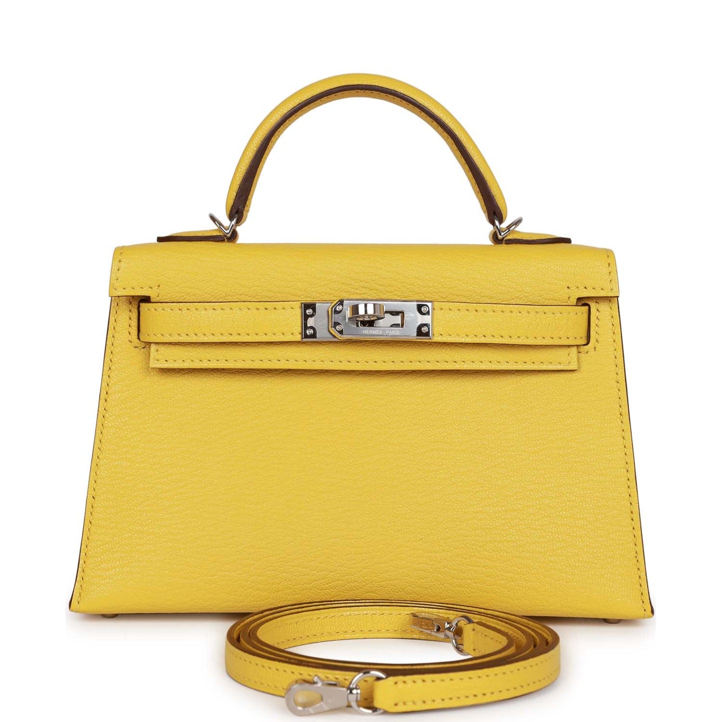 Luxury Hermes Kelly Sellier 20 Jaune de Naples Verso Chèvre Palladium Hardware