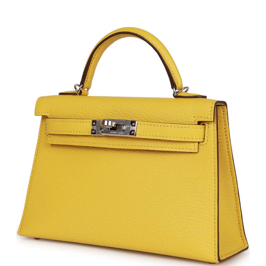 Luxury Hermes Kelly Sellier 20 Jaune de Naples Verso Chèvre Palladium Hardware