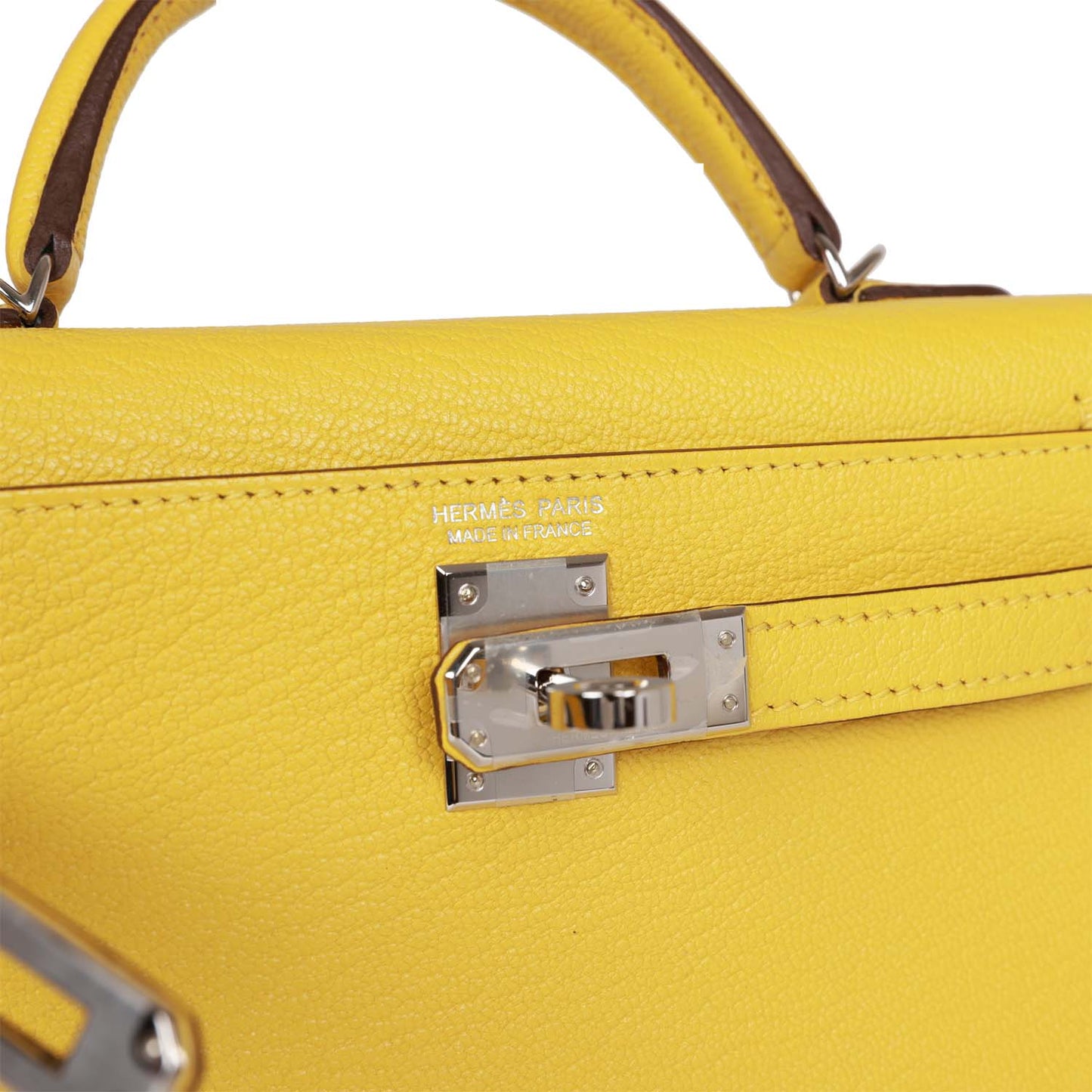 Luxury Hermes Kelly Sellier 20 Jaune de Naples Verso Chèvre Palladium Hardware