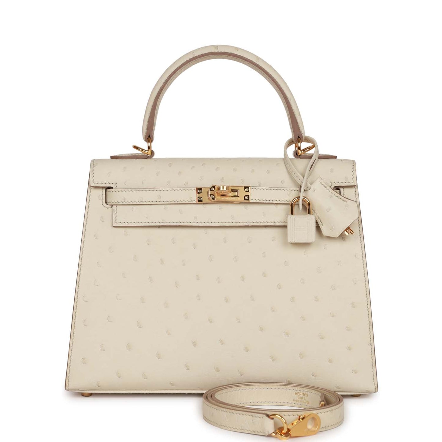 Luxury Hermes Kelly Sellier 25 Beton Ostrich Gold Hardware