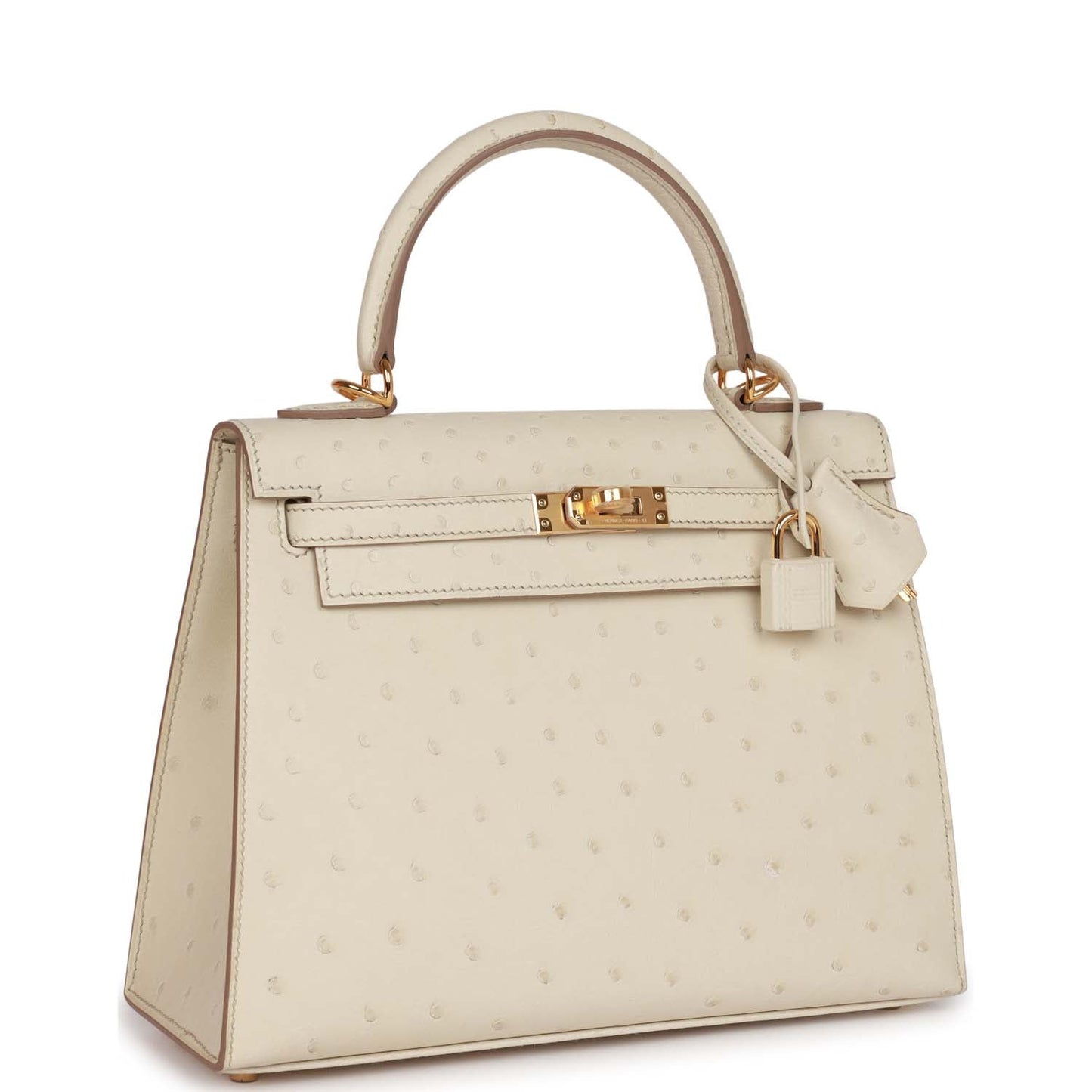 Luxury Hermes Kelly Sellier 25 Beton Ostrich Gold Hardware