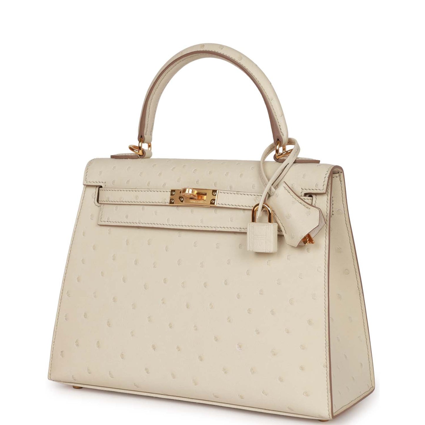 Luxury Hermes Kelly Sellier 25 Beton Ostrich Gold Hardware
