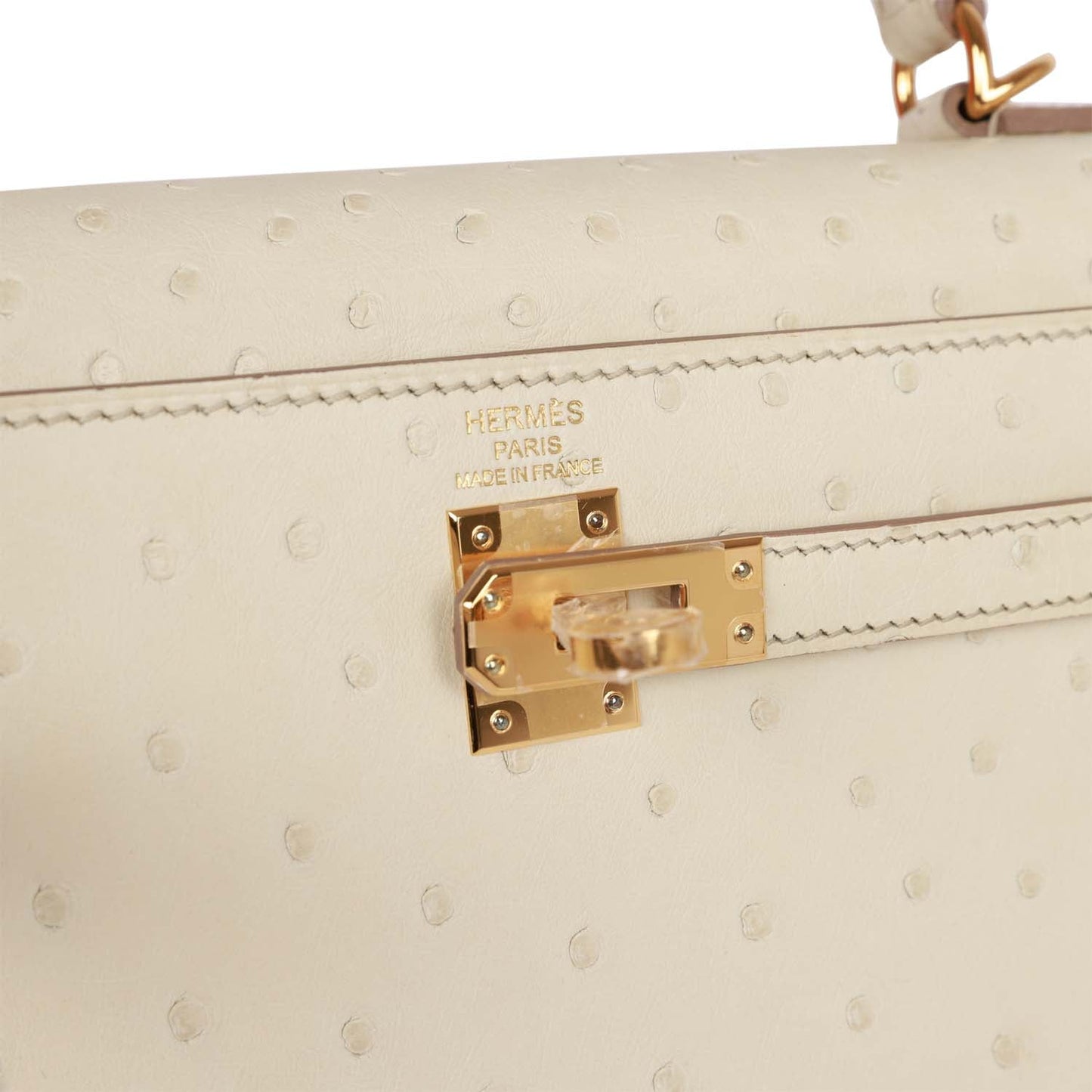 Luxury Hermes Kelly Sellier 25 Beton Ostrich Gold Hardware