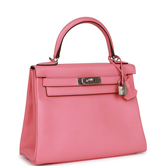 Luxury Hermes Kelly Retourne 28 Rose D'Ete Verso Evercolor Palladium Hardware