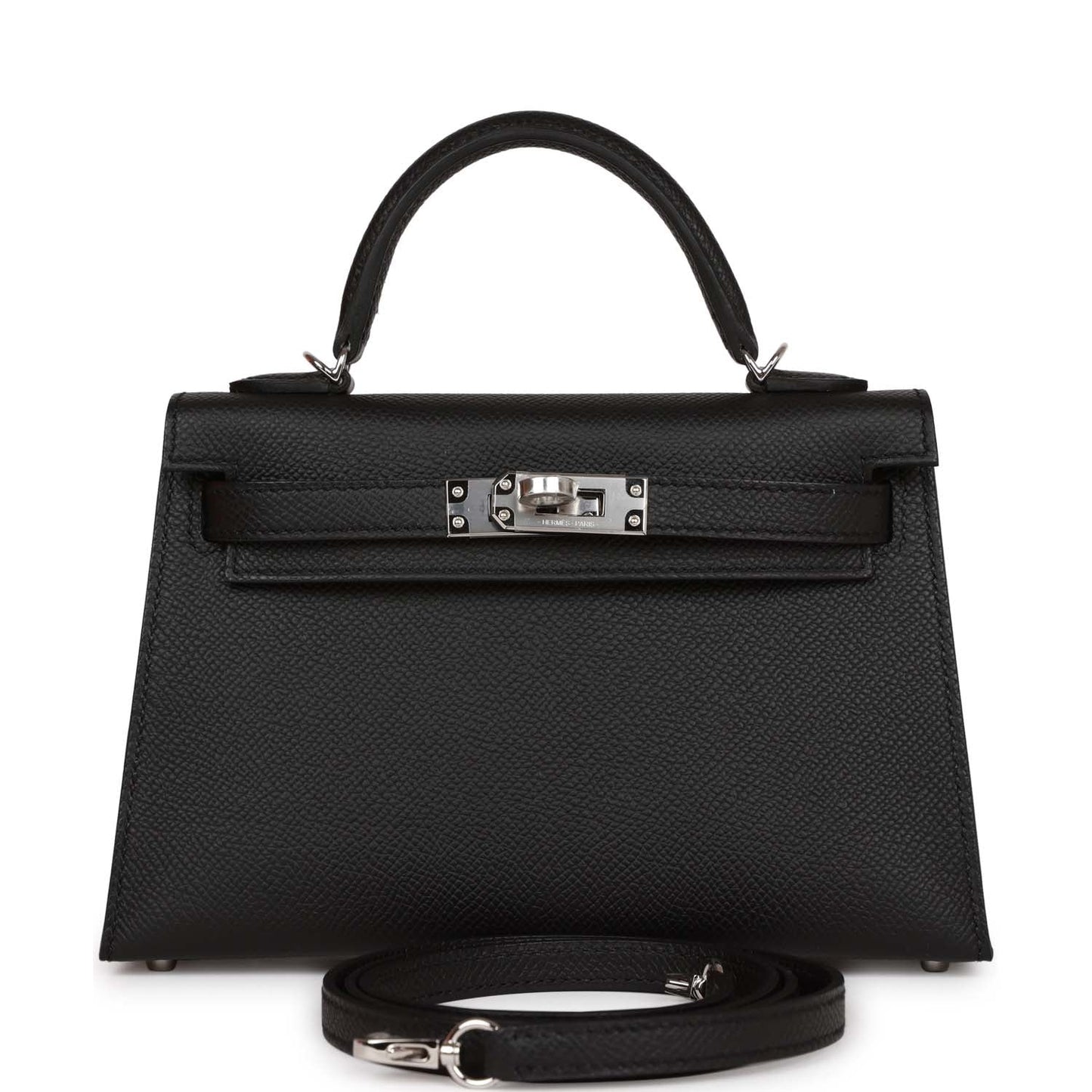 Luxury Hermes Kelly Sellier 20 Black Epsom Palladium Hardware