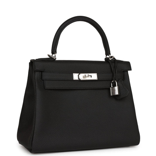Luxury Hermes Kelly Retourne 28 Black Togo Palladium Hardware