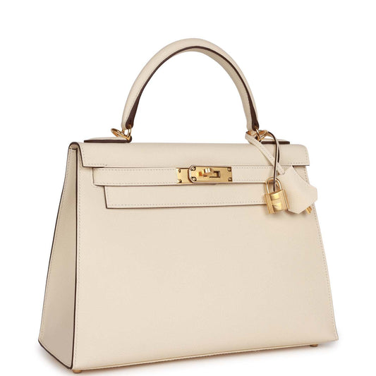Luxury Hermes Kelly Sellier 28 Nata Epsom Gold Hardware