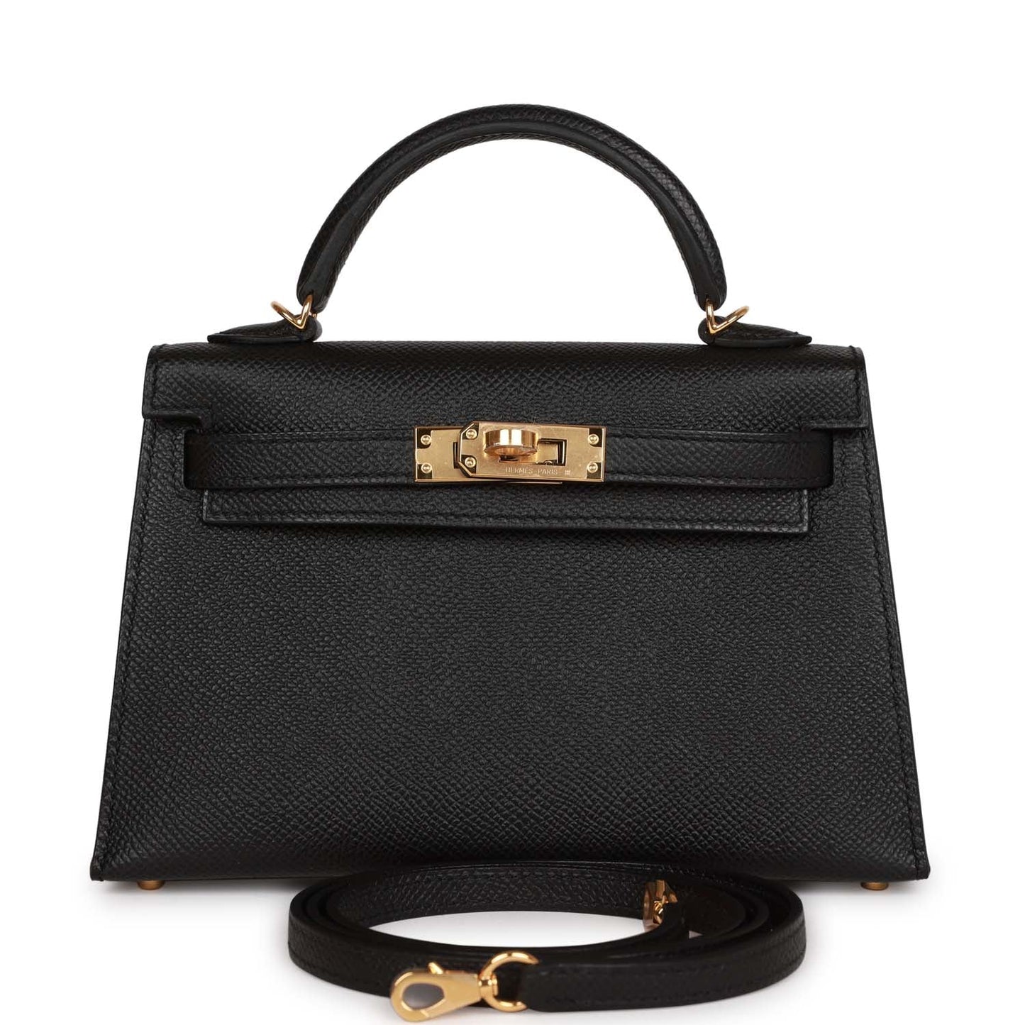 Luxury Hermes Kelly Sellier 20 Black Epsom Gold Hardware