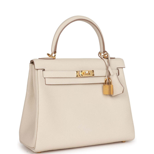 Luxury Hermes Kelly Retourne 25 Craie Togo Gold Hardware