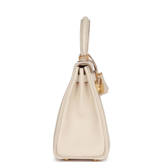 Luxury Hermes Kelly Retourne 25 Craie Togo Gold Hardware