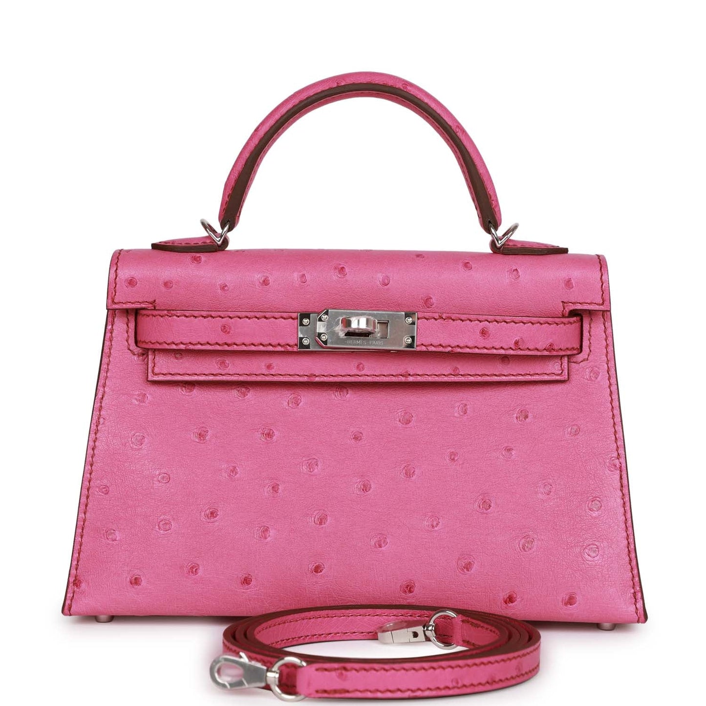 Luxury Hermes Kelly Sellier 20 Fuchsia Ostrich Palladium Hardware