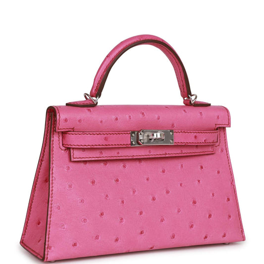 Luxury Hermes Kelly Sellier 20 Fuchsia Ostrich Palladium Hardware