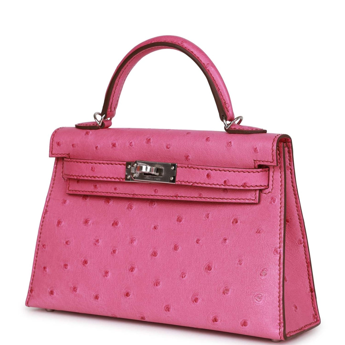 Luxury Hermes Kelly Sellier 20 Fuchsia Ostrich Palladium Hardware