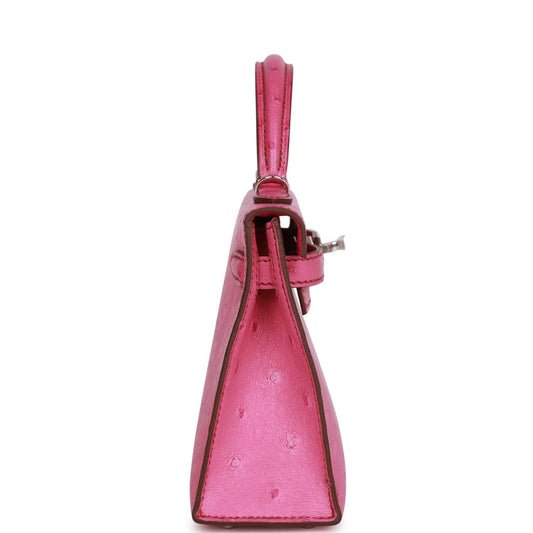 Luxury Hermes Kelly Sellier 20 Fuchsia Ostrich Palladium Hardware