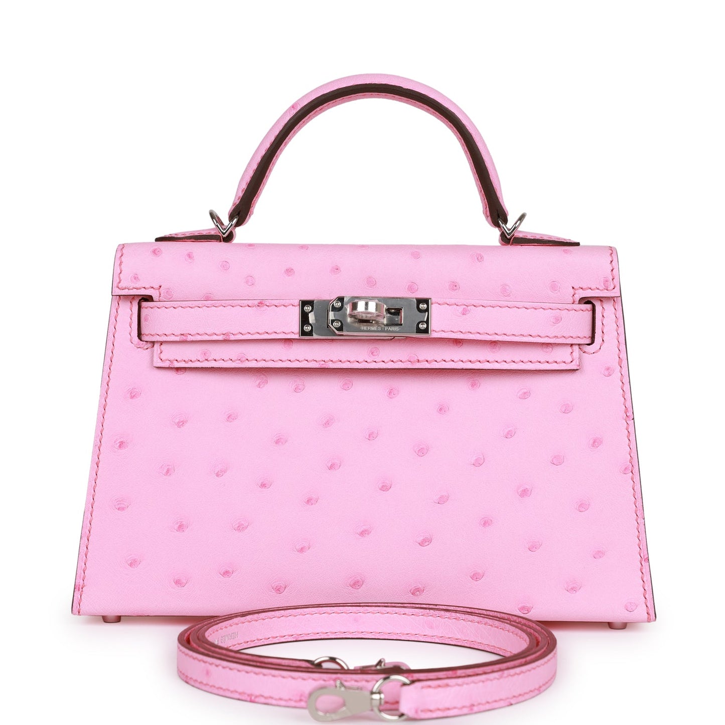 Luxury Hermes Kelly Sellier 20 Bubblegum Ostrich Palladium Hardware