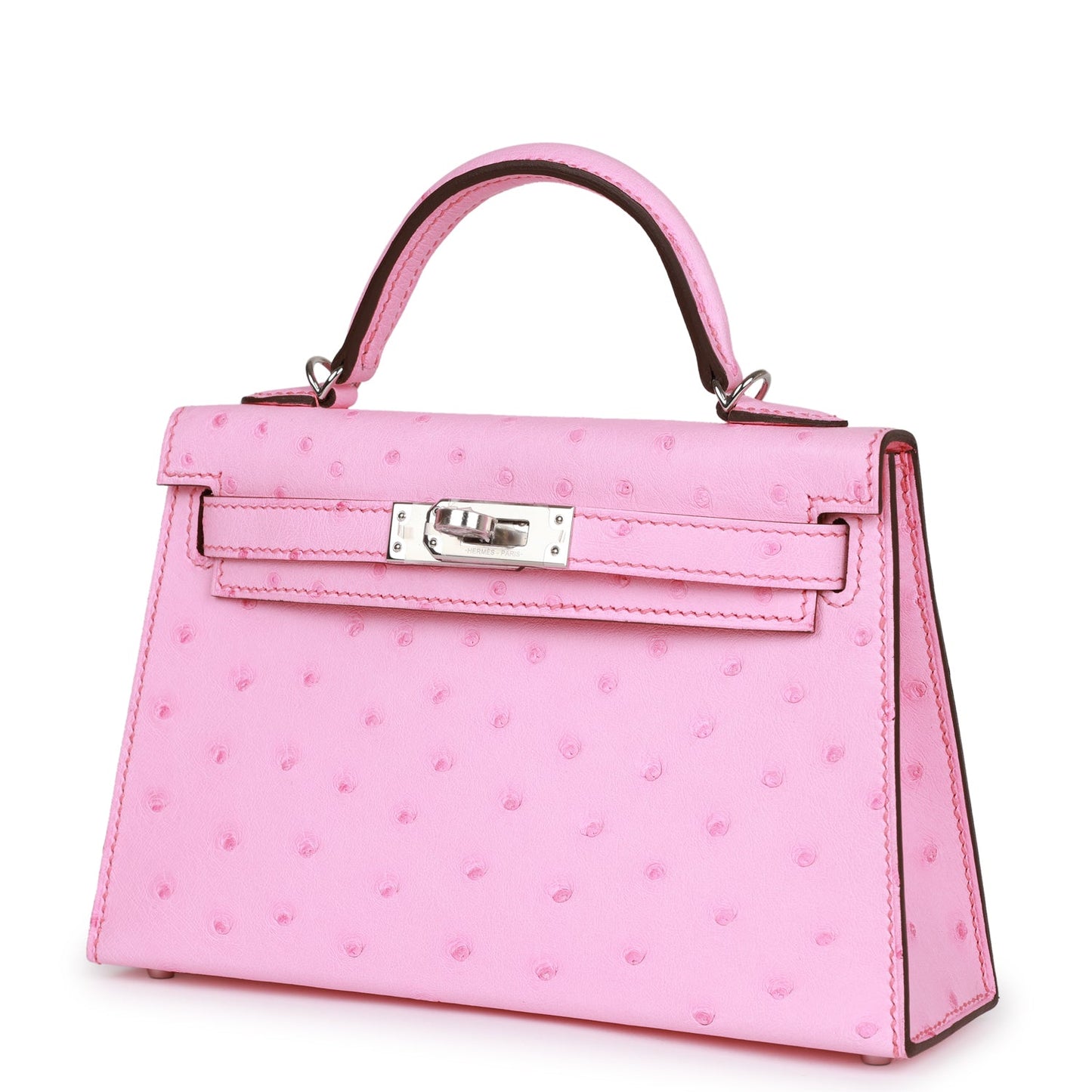 Luxury Hermes Kelly Sellier 20 Bubblegum Ostrich Palladium Hardware