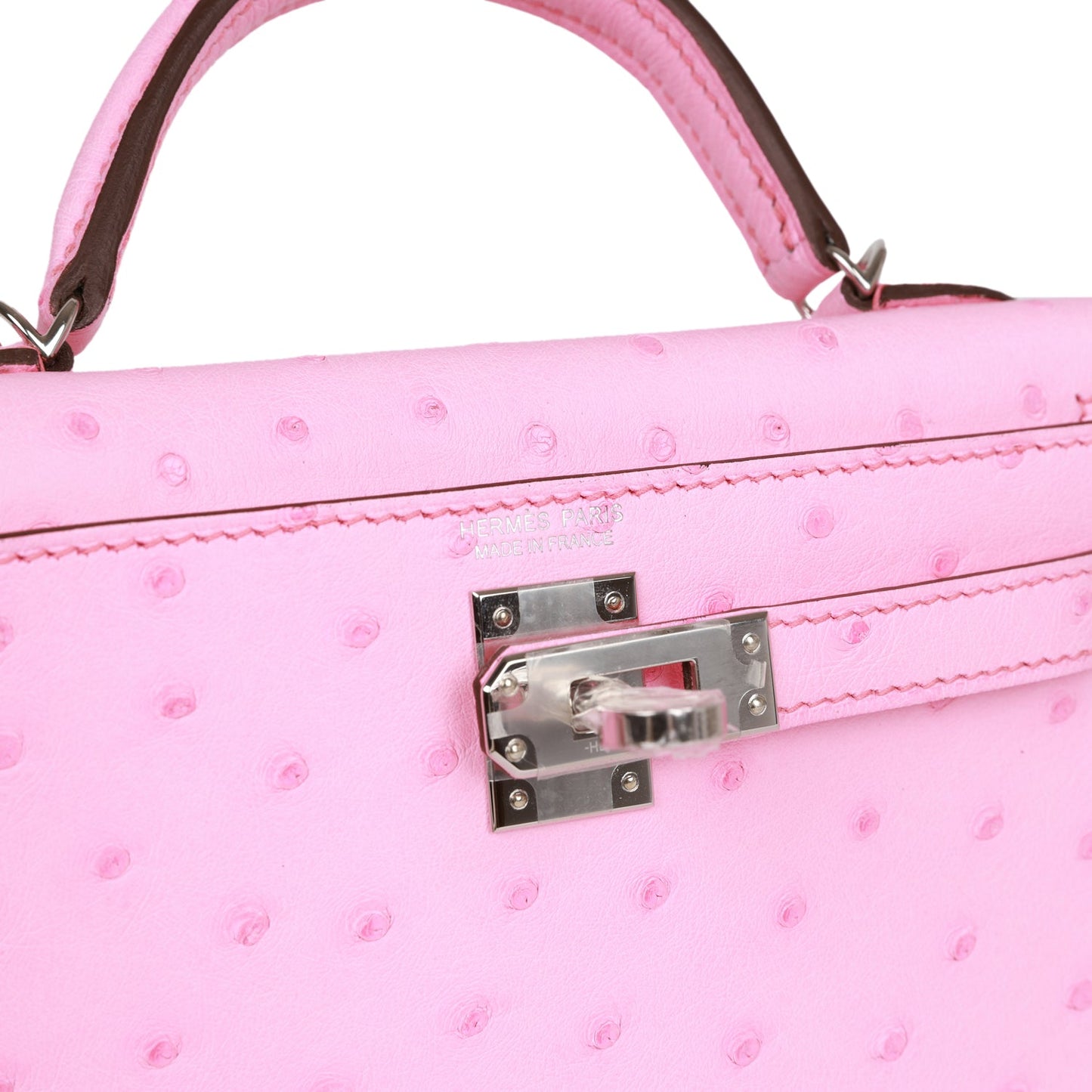 Luxury Hermes Kelly Sellier 20 Bubblegum Ostrich Palladium Hardware