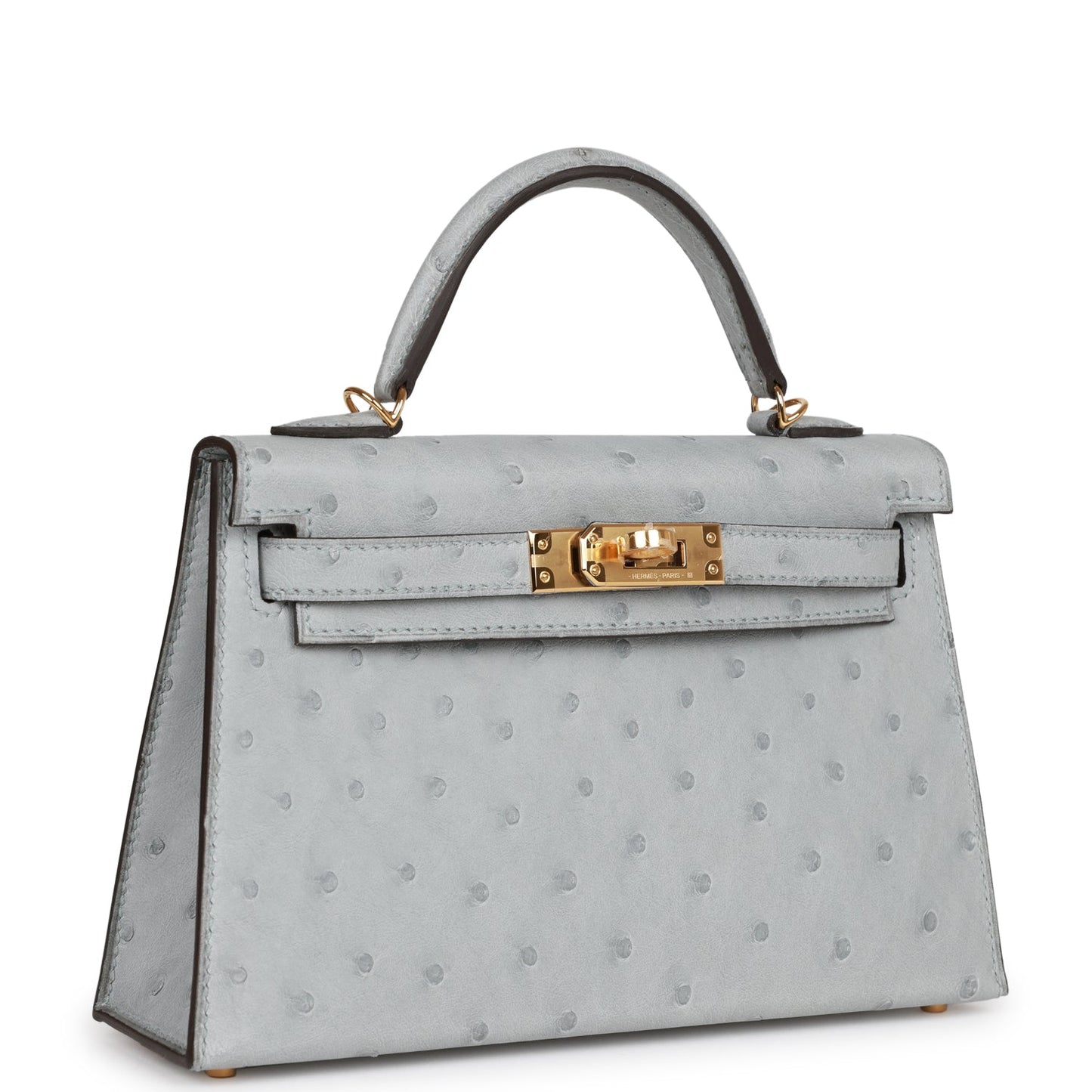 Luxury Hermes Kelly Sellier 20 Bleu Glacier Ostrich Gold Hardware
