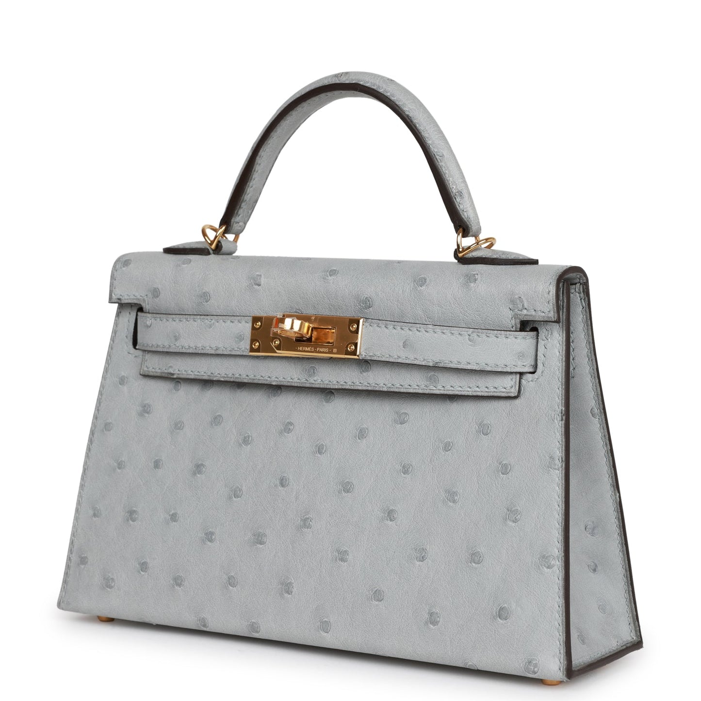 Luxury Hermes Kelly Sellier 20 Bleu Glacier Ostrich Gold Hardware