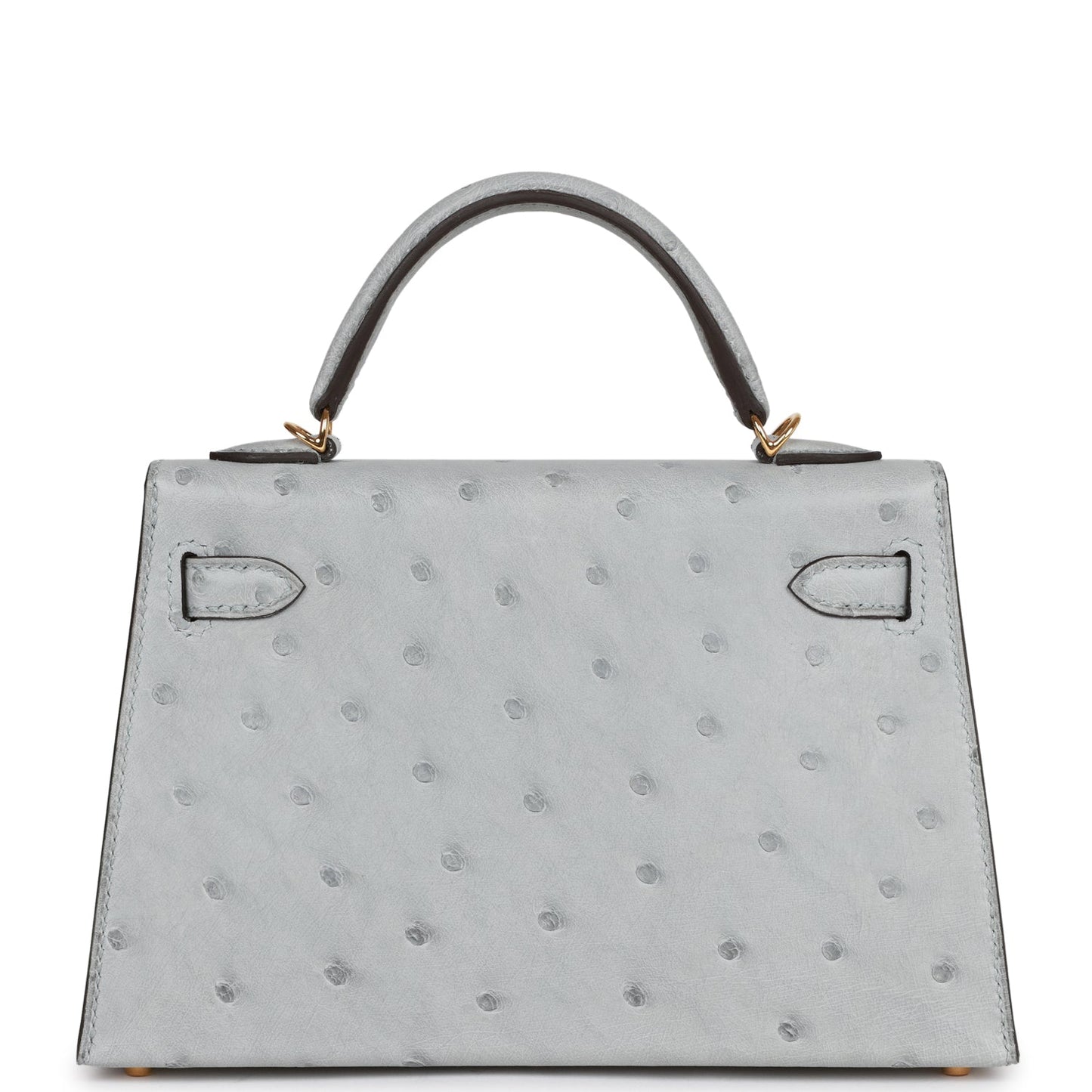 Luxury Hermes Kelly Sellier 20 Bleu Glacier Ostrich Gold Hardware