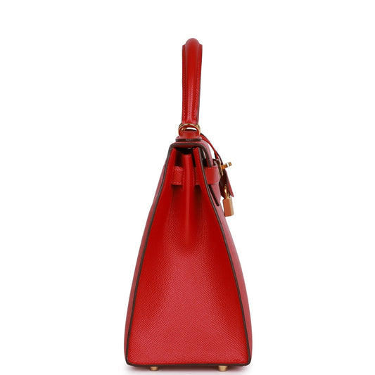Luxury Hermes Kelly Sellier 28 Rouge Casaque Epsom Gold Hardware