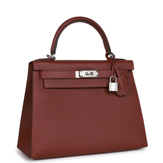 Luxury Hermes Kelly Sellier 28 Rouge H Epsom Palladium Hardware