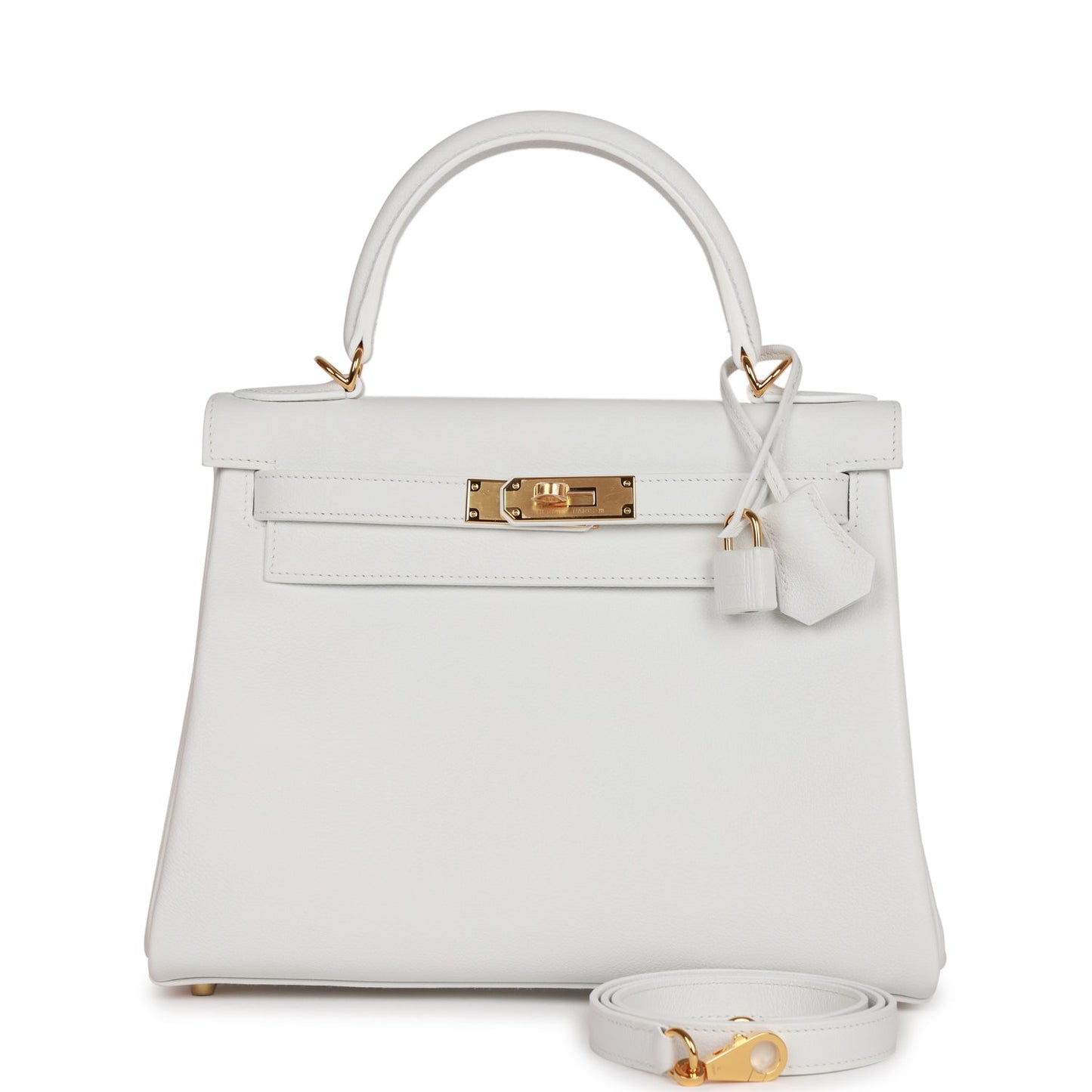 Luxury Hermes Kelly Retourne 28 New White Evercolor Gold Hardware