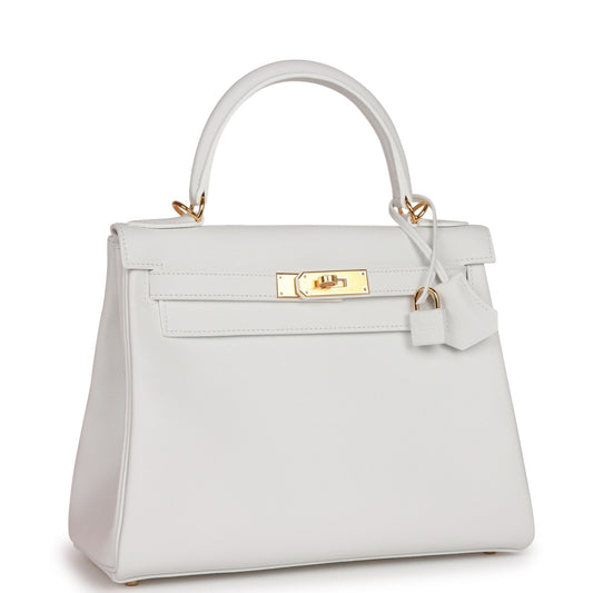 Luxury Hermes Kelly Retourne 28 New White Evercolor Gold Hardware