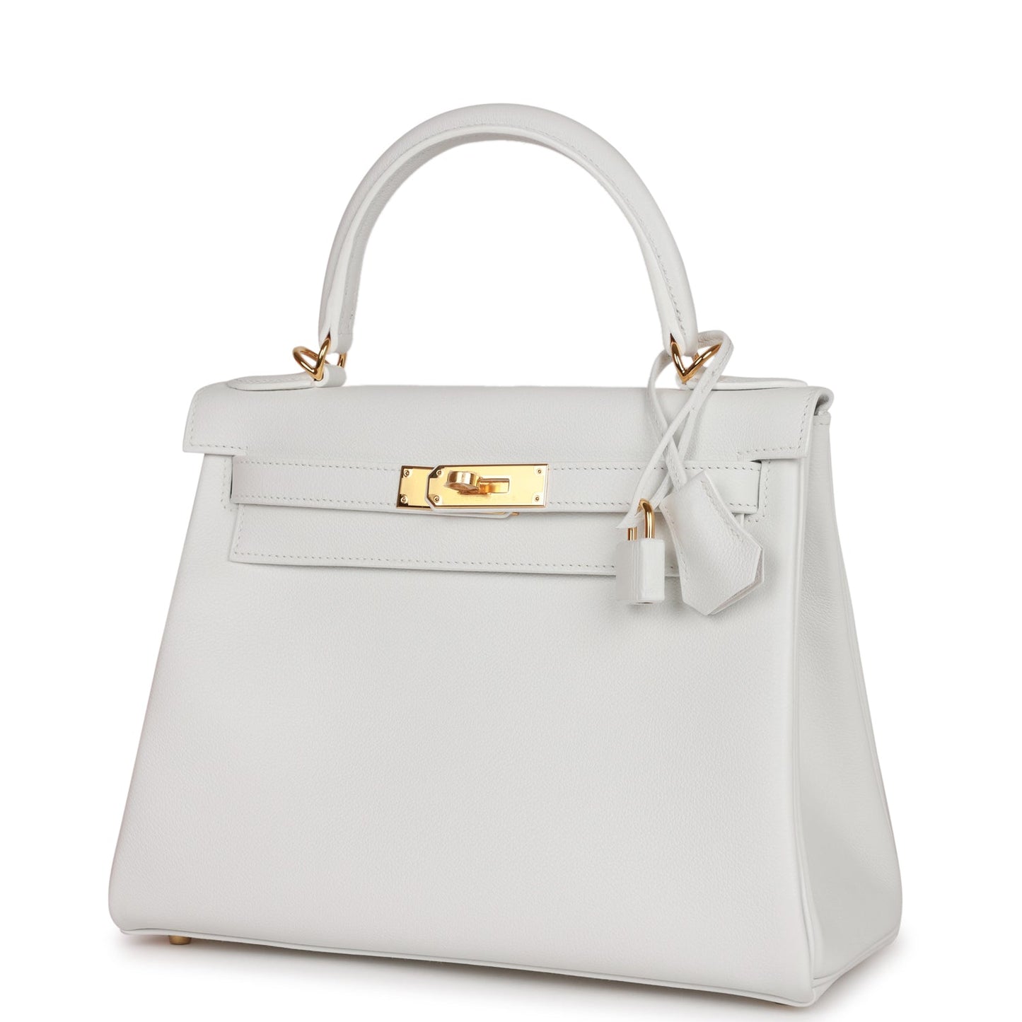Luxury Hermes Kelly Retourne 28 New White Evercolor Gold Hardware