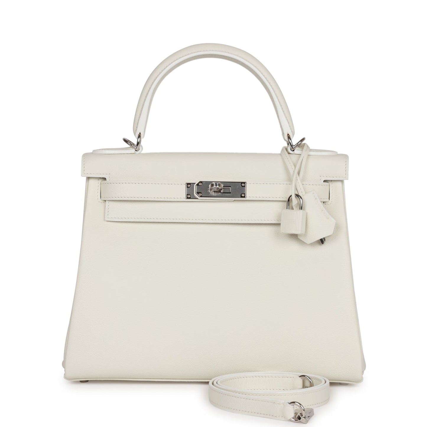 Luxury Hermes Kelly Retourne 28 White Evercolor Palladium Hardware