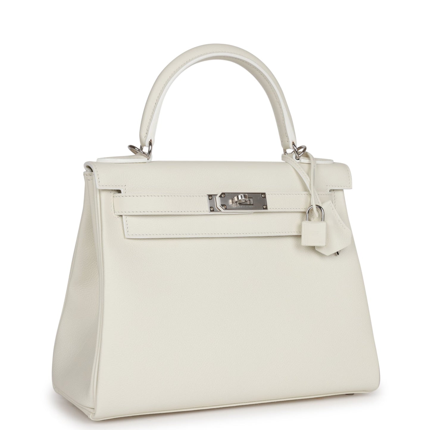 Luxury Hermes Kelly Retourne 28 White Evercolor Palladium Hardware