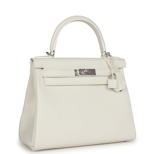 Luxury Hermes Kelly Retourne 28 White Evercolor Palladium Hardware